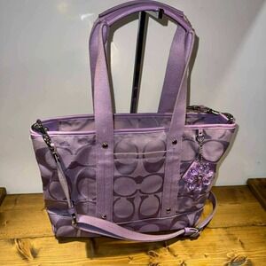 Coach Kyra Daisy Purple Signature Tote Crossbody Bag Lilac Canvas Y2K Zip Top